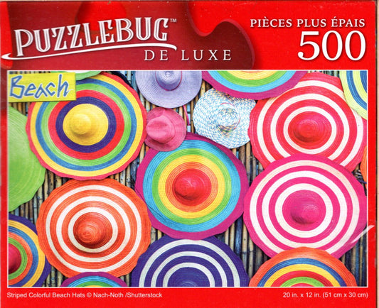 Striped Colorful Beach Hats - 500 Pieces Deluxe Jigsaw Puzzle