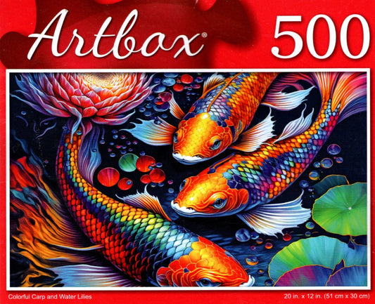 Colorful Carp and Water Lilies - 500 Pieces Jigsaw Puzzle