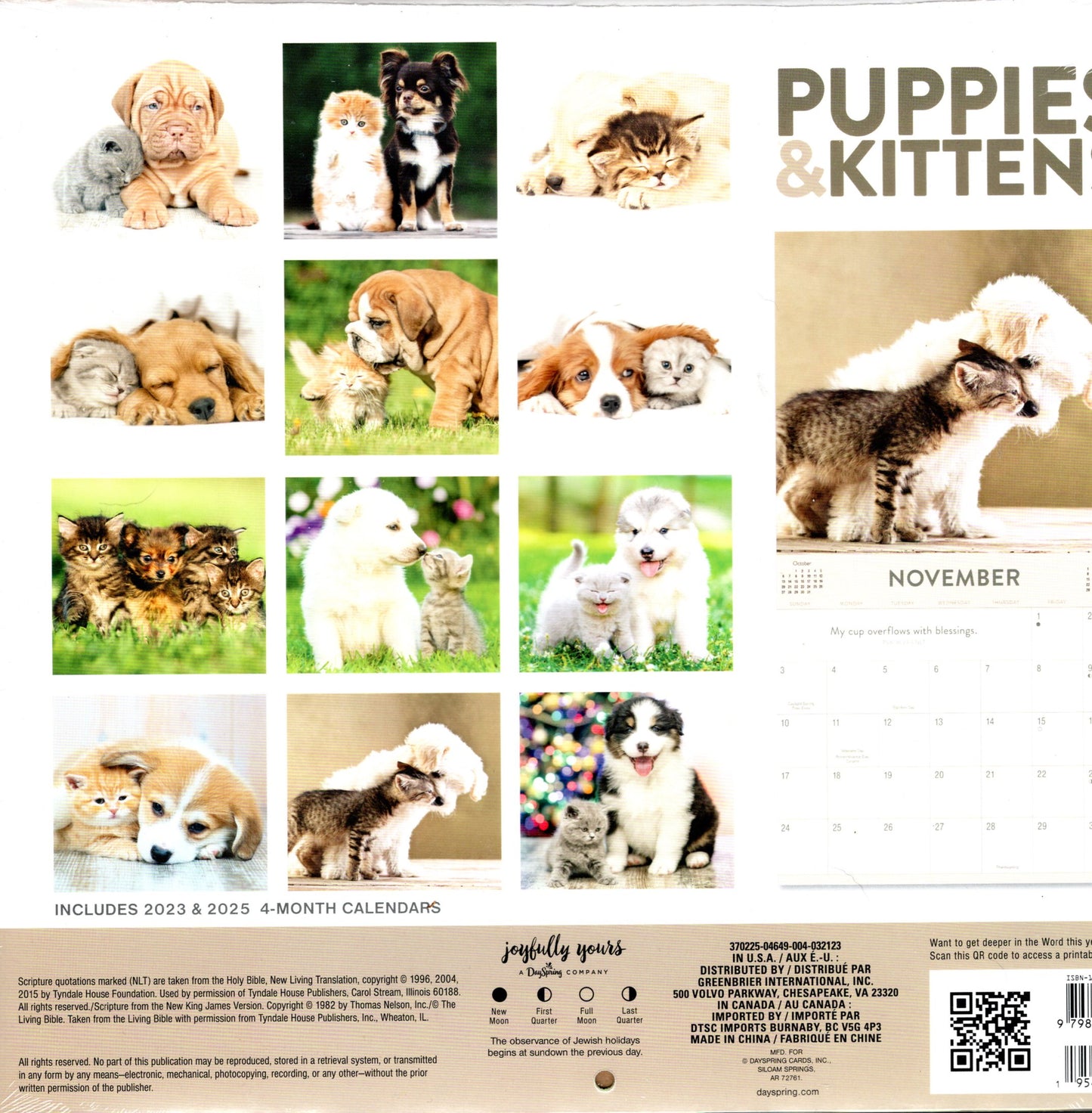 2024 Puppies & Kitten Full Size Wall Inspirational Calendar for Planning