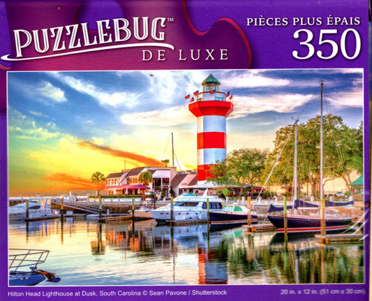 Hilton Head Lighthouse at Dusk - 350 Pieces Deluxe Jigsaw Puzzle