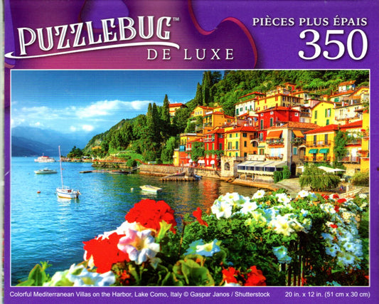 Colorful Mediterranean Villas on The Harbor - 350 Pieces Deluxe Jigsaw Puzzle