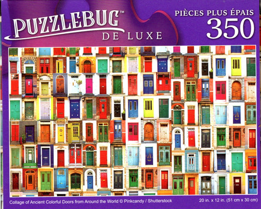 Collage of Ancient Colorful Doors from Around The World - 350 Pieces Deluxe Jigsaw Puzzle