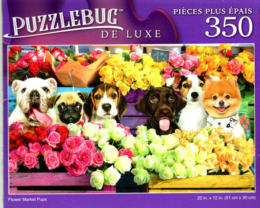 Flower Market Pups - 350 Pieces Deluxe Jigsaw Puzzle