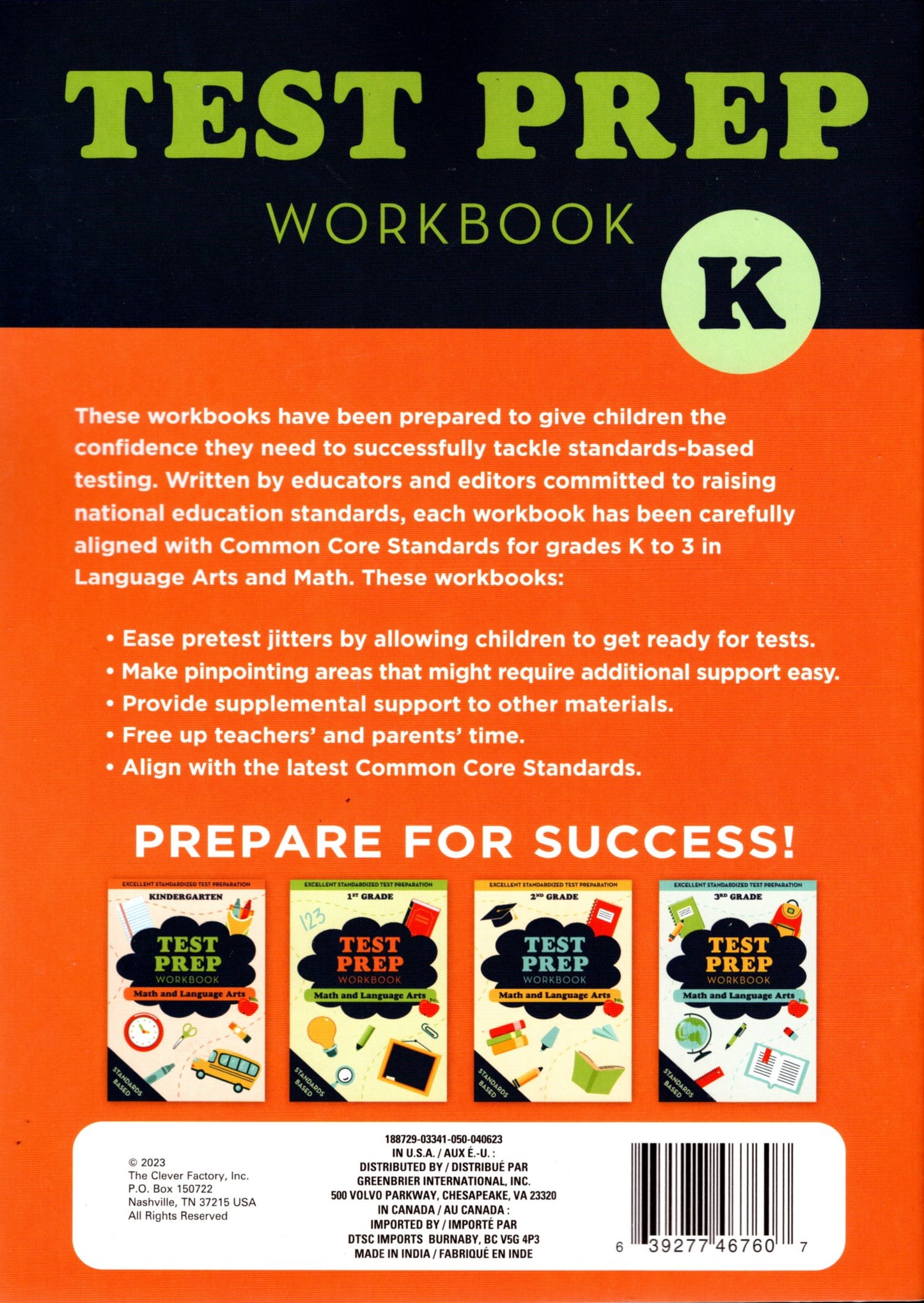 Kindergarten Math & Language Arts - Test Preparation Standards Based Excellent - Workbook