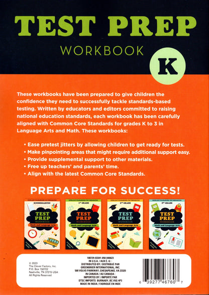 Kindergarten Math & Language Arts - Test Preparation Standards Based Excellent - Workbook