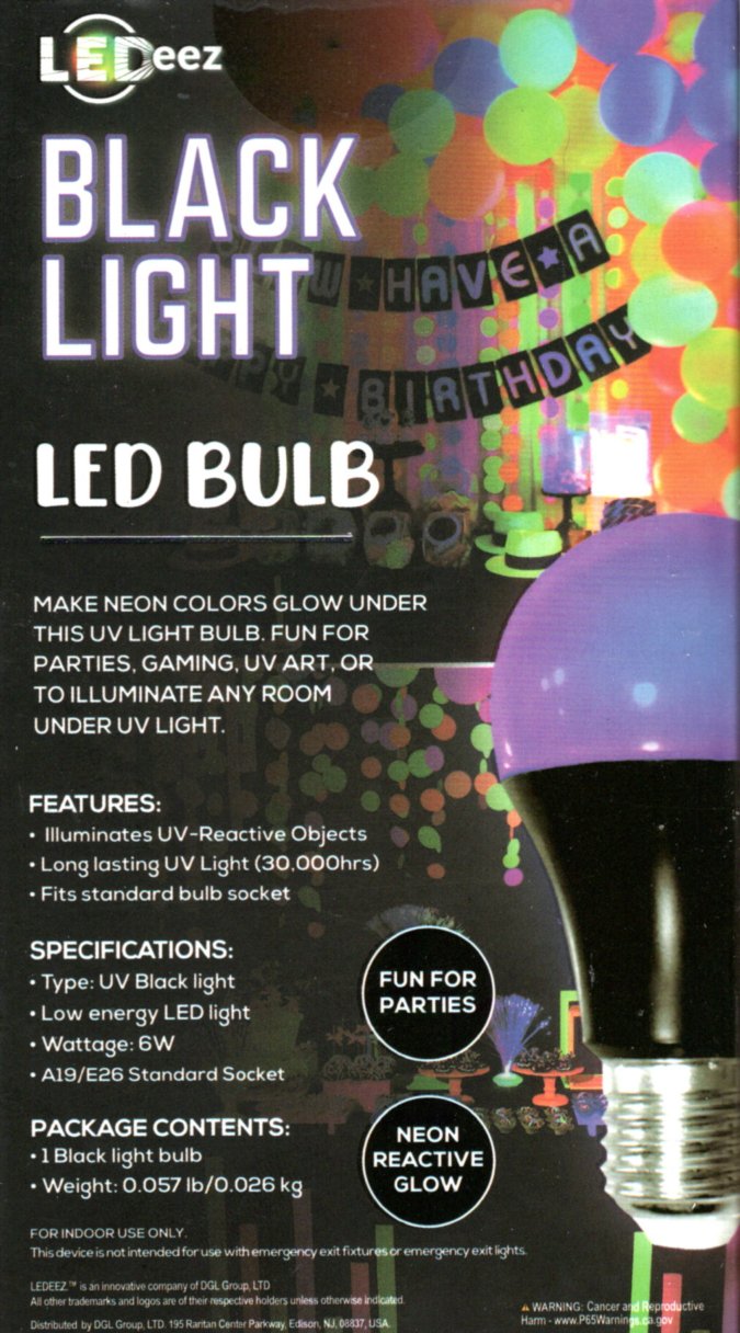 LEDeez UV Black Light LED Bulb 6 W (40W) Glow Crazy LED Light Bulb NEW