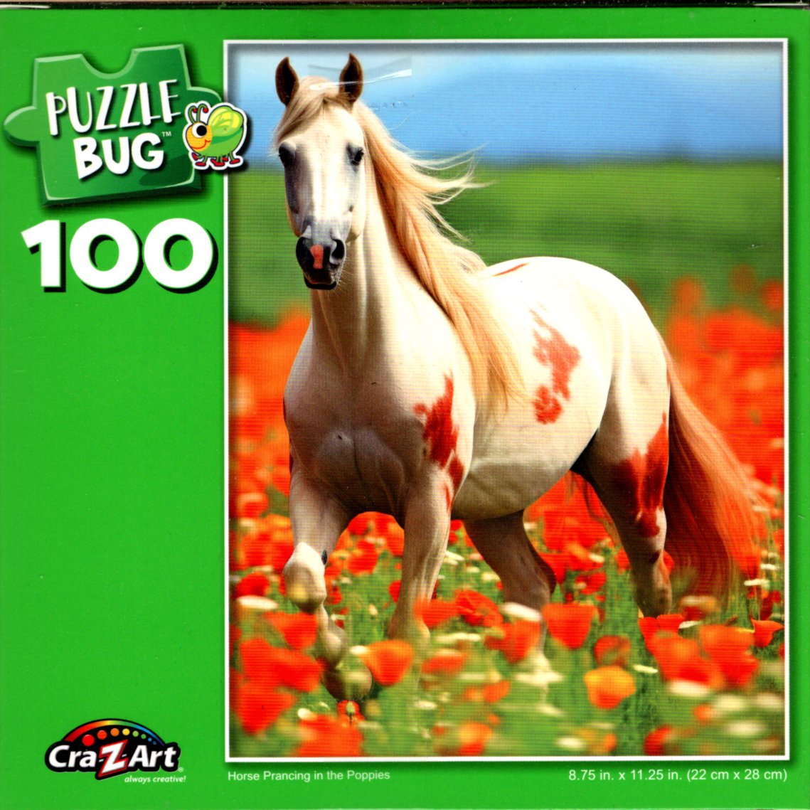 Horse Prancing in The Poppies - 100 Piece Jigsaw Puzzle