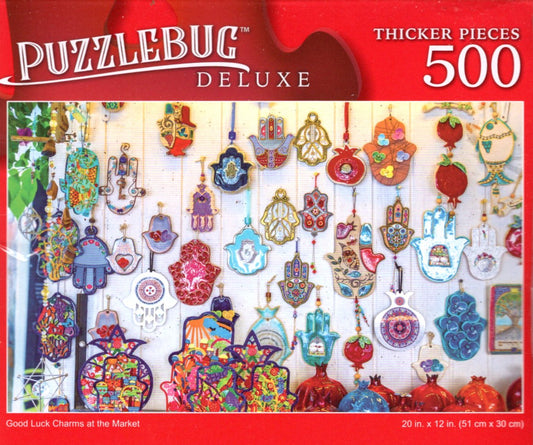 Good Luck Charms at The Market - 500 Pieces Deluxe Jigsaw Puzzle
