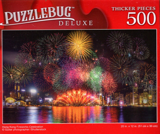Hong Kong Fireworks Celebration - 500 Pieces Deluxe Jigsaw Puzzle