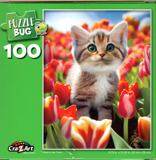 Kitten in The Tulips - 100 Piece Jigsaw Puzzle
