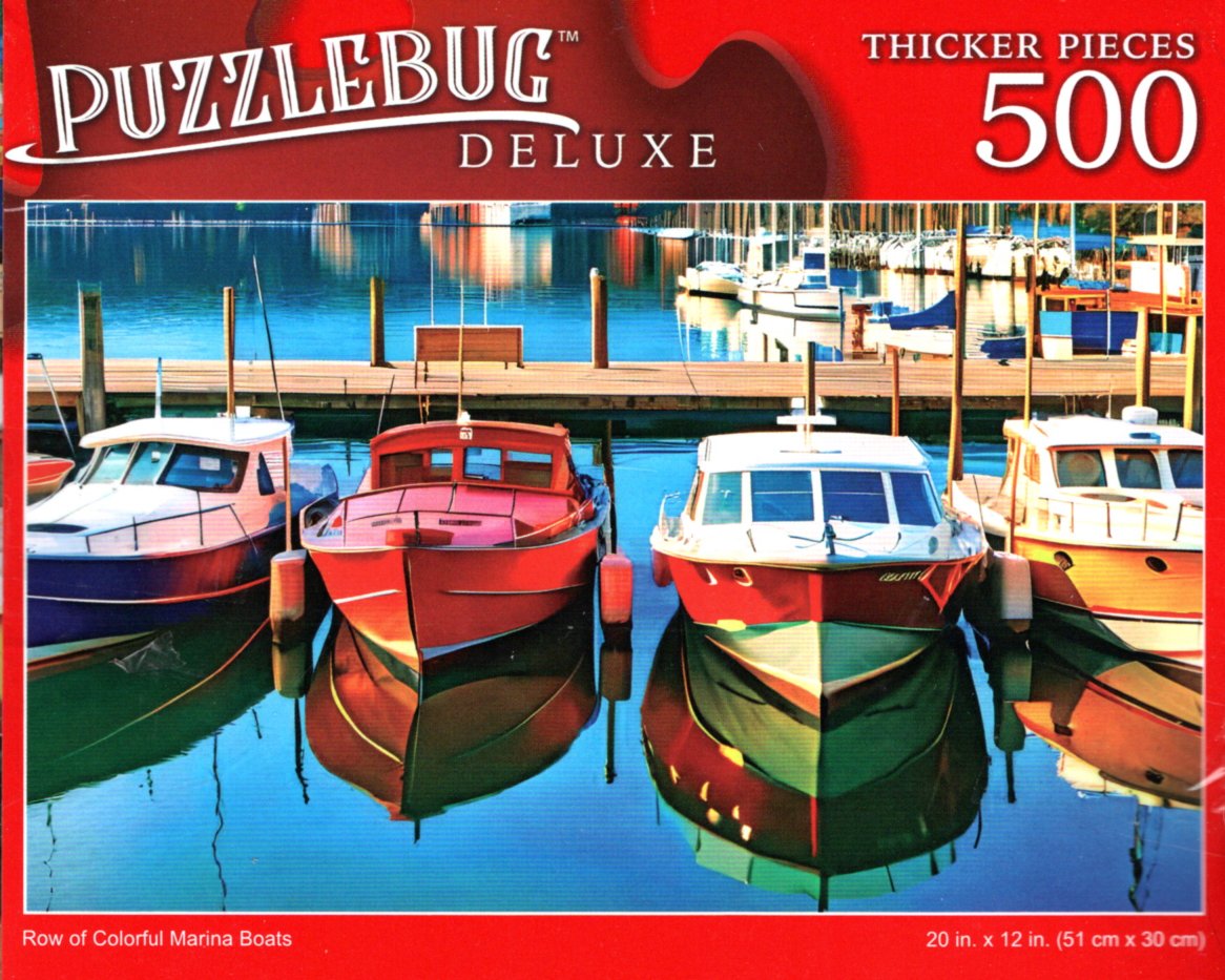 Row of Colorful Marina Boats - 500 Pieces Deluxe Jigsaw Puzzle