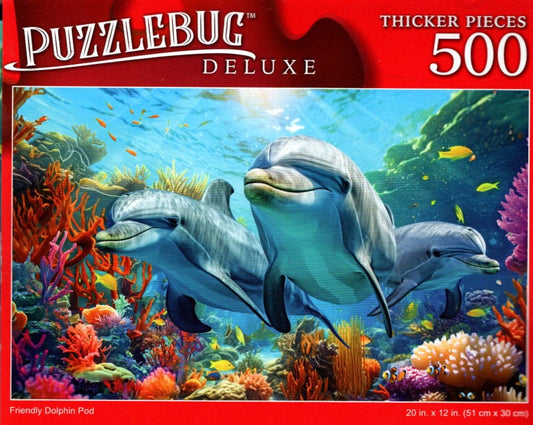Friendly Dolphin Pod - 500 Pieces Deluxe Jigsaw Puzzle