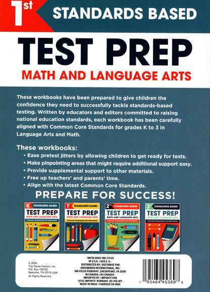 First Grade Math & Language Arts Test Prep Workbook (Excellent Standardized Test Preparation)