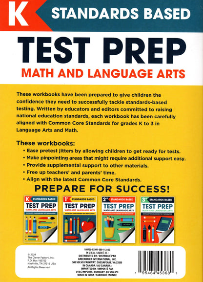 Kindergarten Grade Math & Language Arts Test Prep Workbook (Excellent Standardized Test Preparation)