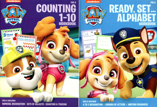 Pre-K Paw Patrol - Caunting 1-10 & Ready, Set.., Alphabet - Educational Workbook