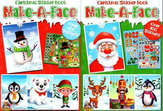Christmas Sticker Book - Make-A-Face - Over 100 Stickers! each book - Sticker Book (Set of 2)