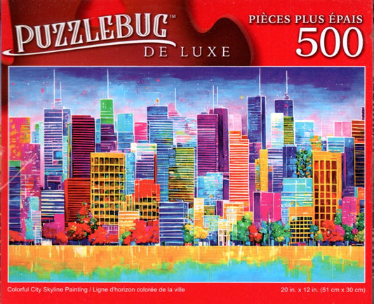 Colorful City Skyline Painting - 500 Pieces Deluxe Jigsaw Puzzle