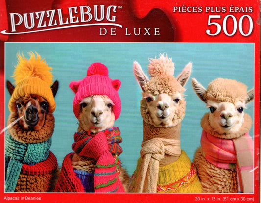Alpacas in Beanies - 500 Pieces Deluxe Jigsaw Puzzle
