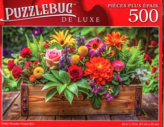 Pretty Wooden Flower Box - 500 Pieces Deluxe Jigsaw Puzzle