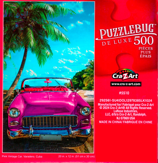 Pink Vintage Car, Varadero, Cuba - 500 Pieces Deluxe Jigsaw Puzzle