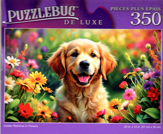 Golden Retriever in Flowers - 350 Pieces Deluxe Jigsaw Puzzle