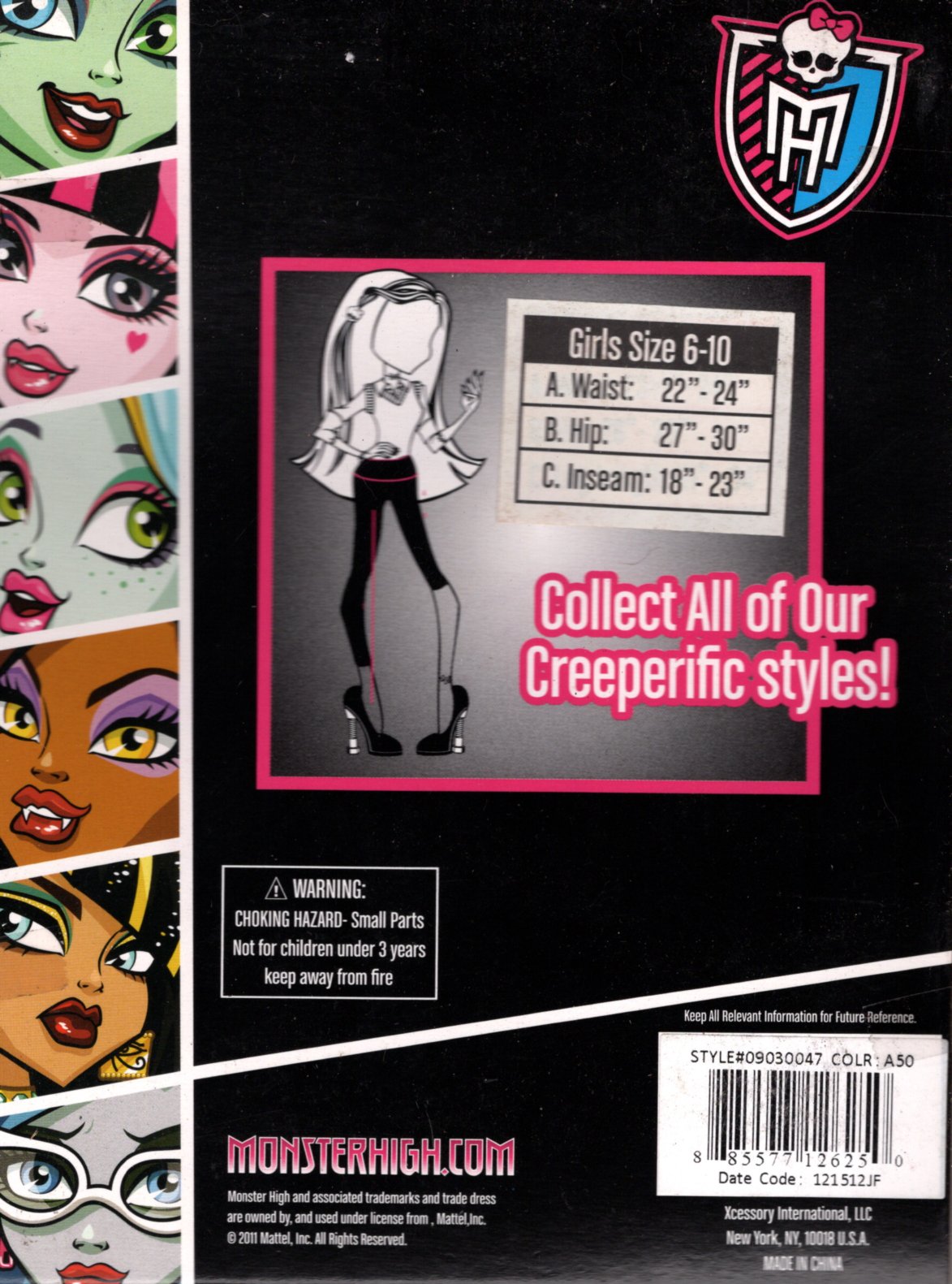Monster High Creeper Pic Kids Leggings Size 6-10 (Set of 3)