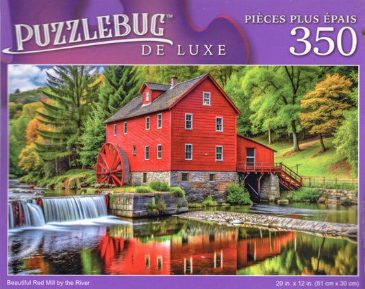 Beautiful Red Mill by The River - 350 Pieces Deluxe Jigsaw Puzzle