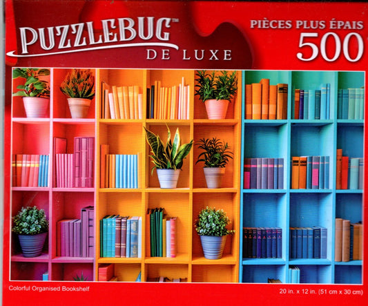 Colorful Organized Bookshelf - 500 Pieces Deluxe Jigsaw Puzzle