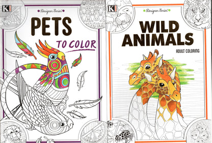 Coloring Books for Adults - Pets and Wild Animals (Set of 2 Books)