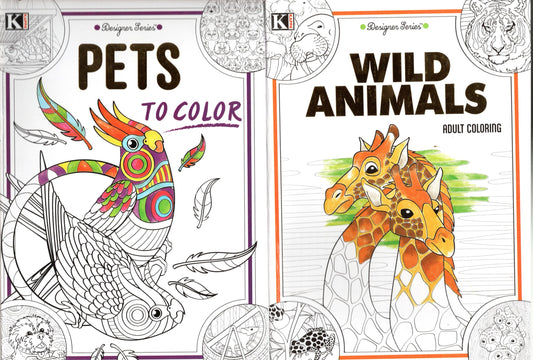 Coloring Books for Adults - Pets and Wild Animals (Set of 2 Books)