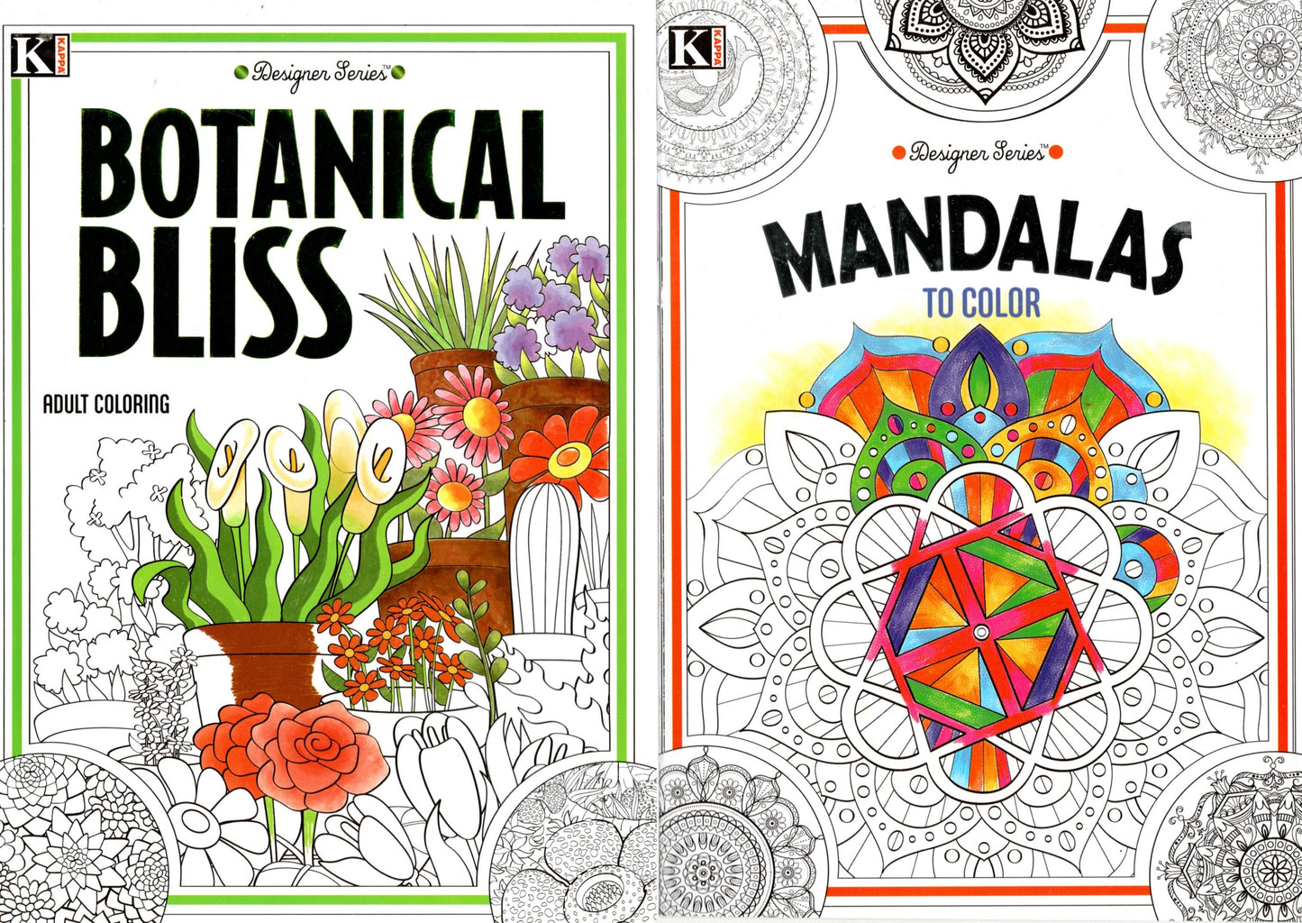 Coloring Books for Adults - Botanical Bliss, Mandalas (Set of 2 Books)