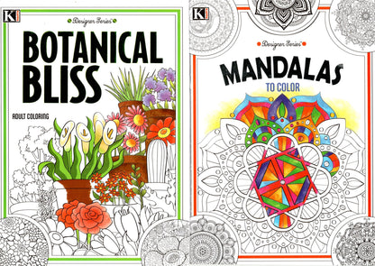 Coloring Books for Adults - Botanical Bliss, Mandalas (Set of 2 Books)