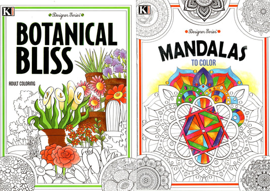 Coloring Books for Adults - Botanical Bliss, Mandalas (Set of 2 Books)