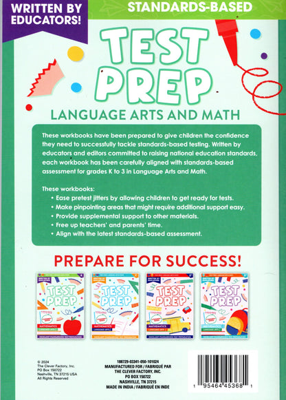 Kindergarten Grade Math & Language Arts Test Prep Workbook v3