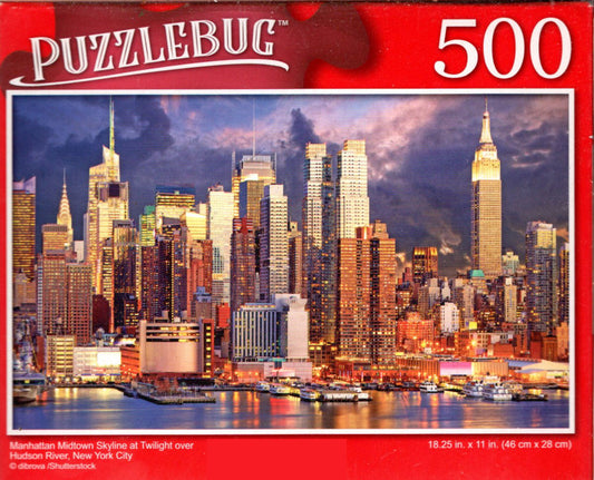 Manhattan Midtown Skyline at Twilight Over Hudson River- 500 Jigsaw Puzzle