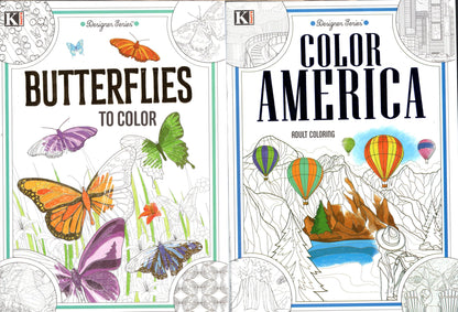 Coloring Books for Adults - Butterflies & Color America (Set of 2 Books)