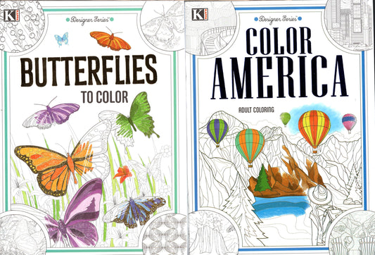 Coloring Books for Adults - Butterflies & Color America (Set of 2 Books)