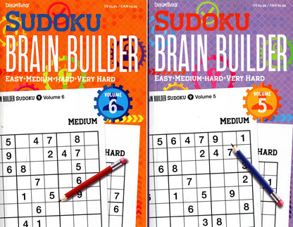 Pocket Size Sudoku Brain Builder - Over 80 Easy-Medium-Hard-Very Hard Vol.5-6