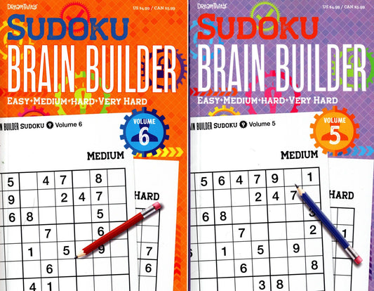 Pocket Size Sudoku Brain Builder - Over 80 Easy-Medium-Hard-Very Hard Vol.5-6