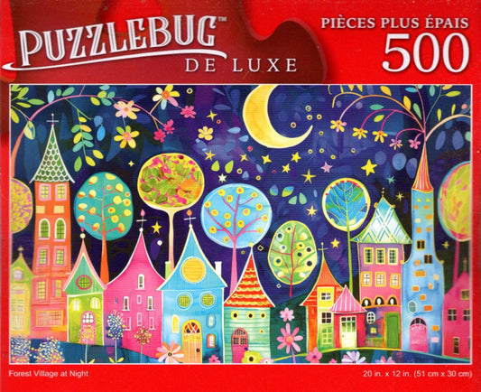 Forest Village at Night - 500 Pieces Deluxe Jigsaw Puzzle