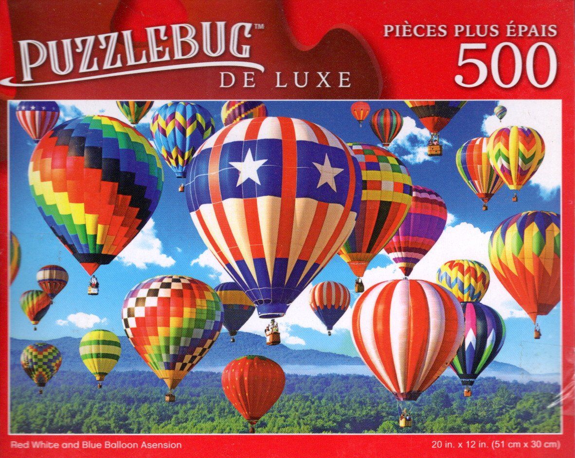 Red White and Blue Balloon Ascension - 500 Pieces Deluxe Jigsaw Puzzle