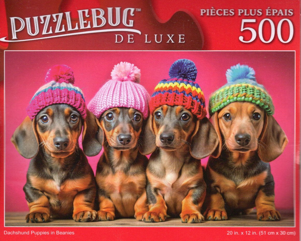 Dachshund Puppies in Beanies - 500 Pieces Deluxe Jigsaw Puzzle