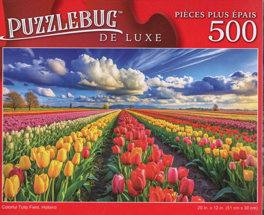 Colorful Tulip Field, Holland - 500 Pieces Deluxe Jigsaw Puzzle