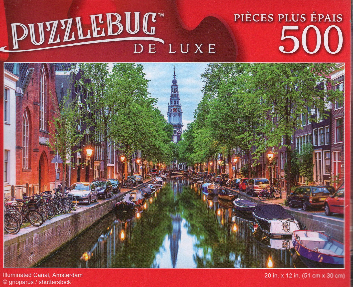 Illuminated Canal, Amsterdam - 500 Pieces Deluxe Jigsaw Puzzle