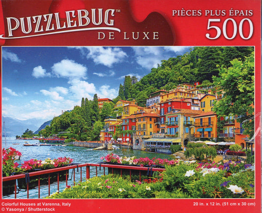 Colorful Houses at Varenna, Italy - 500 Pieces Deluxe Jigsaw Puzzle