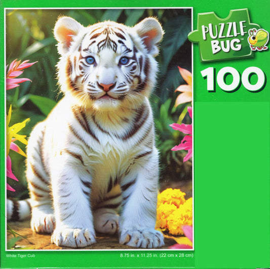 White Tiger Cub - 100 Piece Jigsaw Puzzle