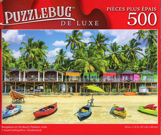 Bungalows on The Beach, Palolem, India - 500 Pieces Deluxe Jigsaw Puzzle