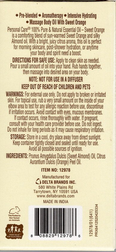 Personal Care 100% Pyre & Natural Essential Oil Sweet Orange 0,27 0z (Set of 2)