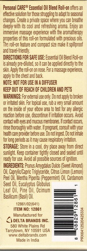 Essential Oil Blend Roll-on Inhale 100% Natural Peppermint Essential Oil, 033oz