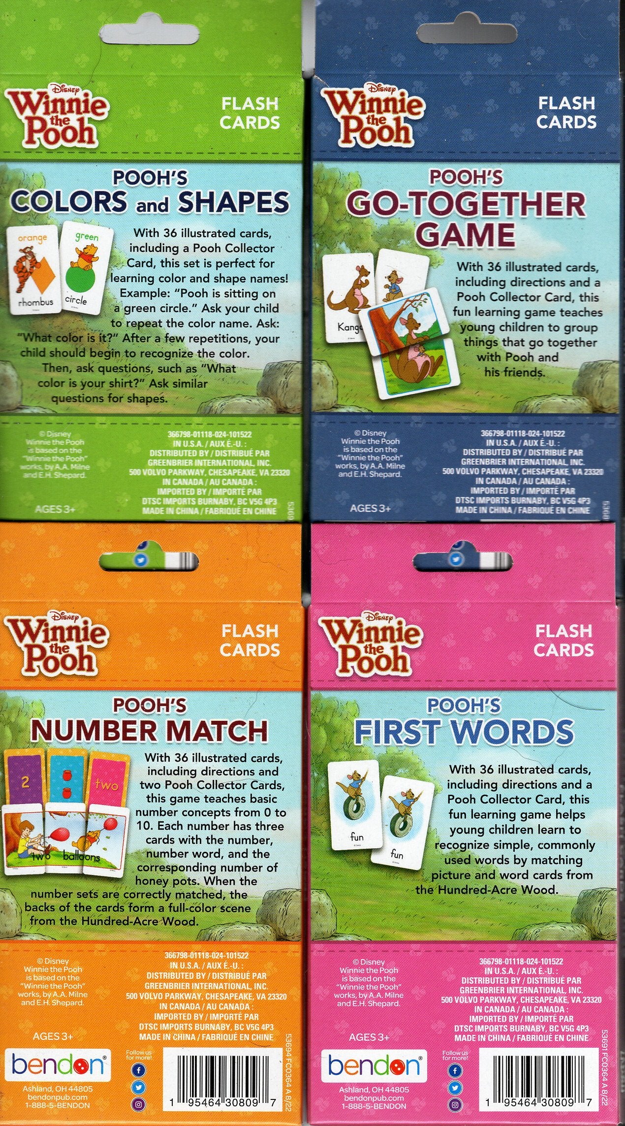 Winnie the Pooh - Learning Educational Flash Cards ( Set of 4 Decks)